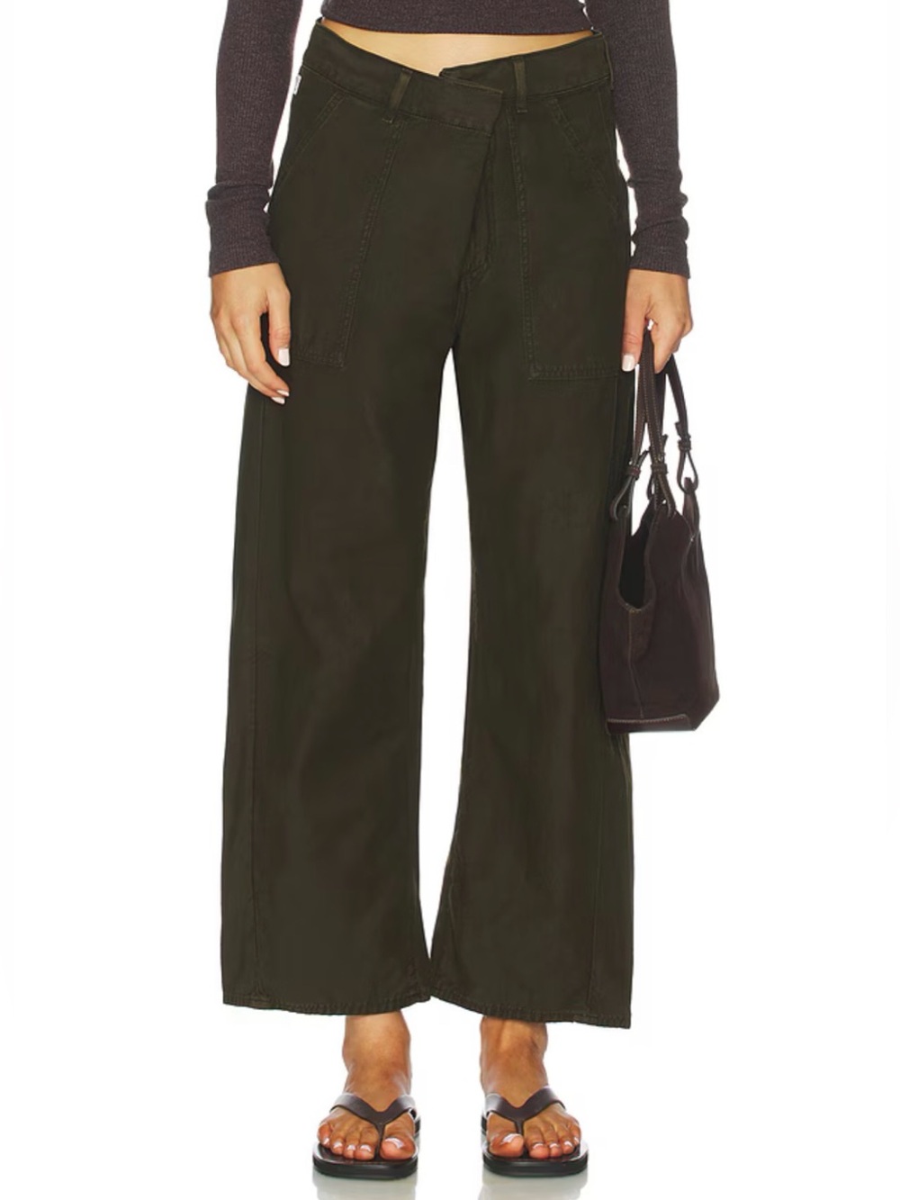 CITIZENS OF HUMANITY Ines Crop Utility Trouser Size 26 Wide Leg Pants Moss Green